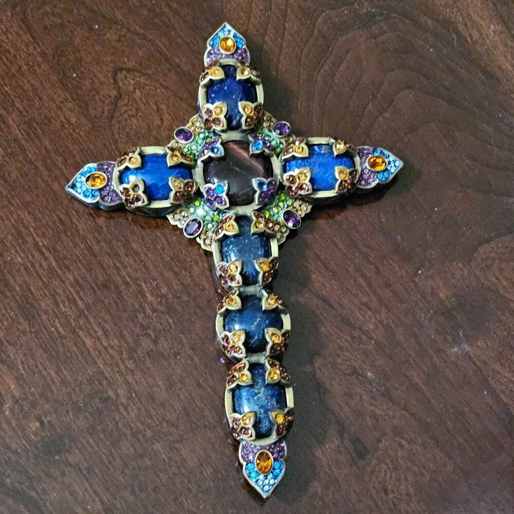UNICORN RARE JAY STRONGWATER BLUE LAPIS CROSS NATIVITY CRYSTAL FIGURINE OBJET